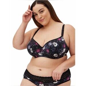 Torrid Bra Black Skulls Roses Balconette Back Smoothing Underwire 40B